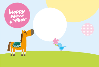 年賀状写真フレーム馬と小鳥18