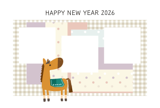 年賀状写真フレーム馬とパッチワーク枠69